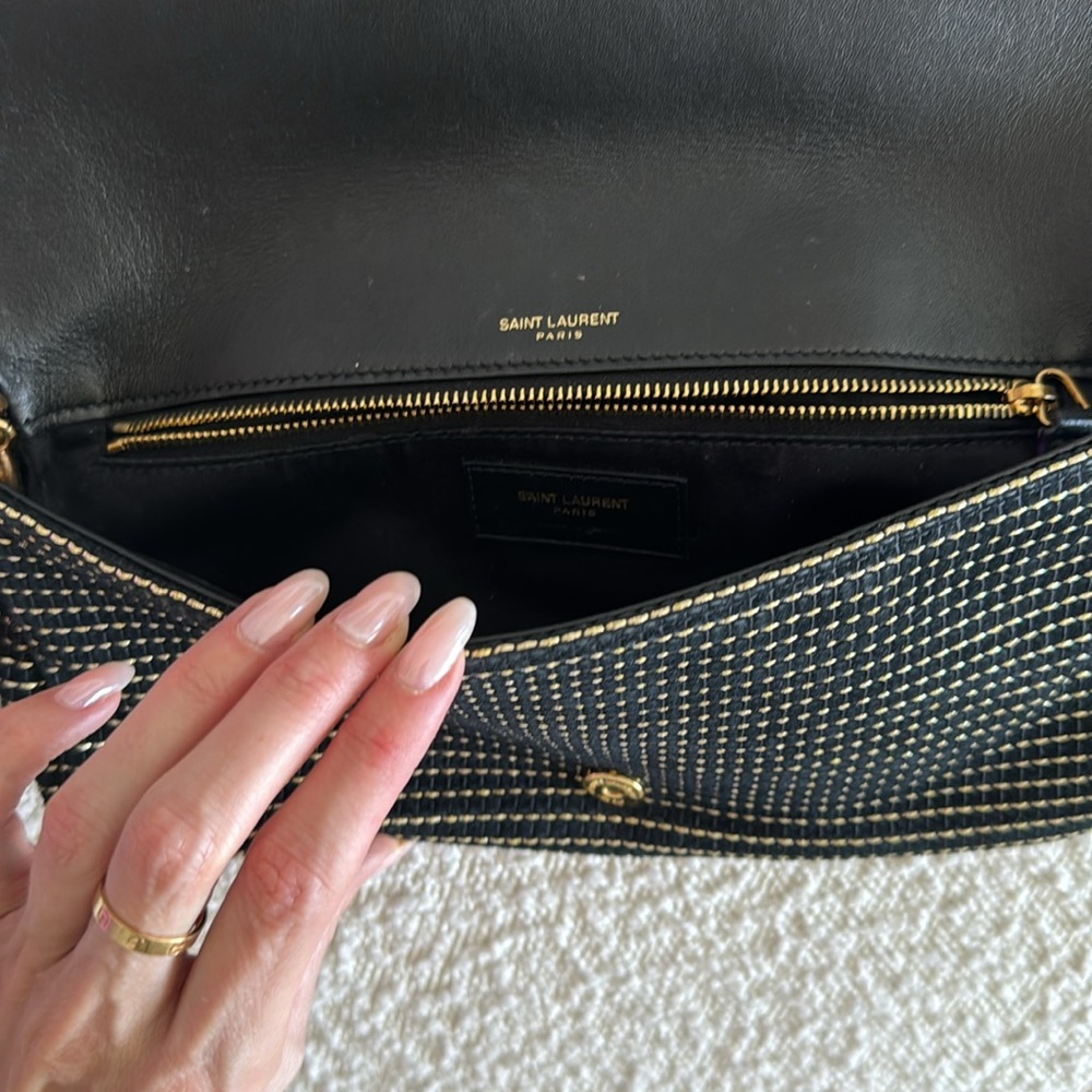 Yves Saint Laurent Suede Contrast Stitching Monogram Kate 99 Black Gold Bag - Picture 8 of 10